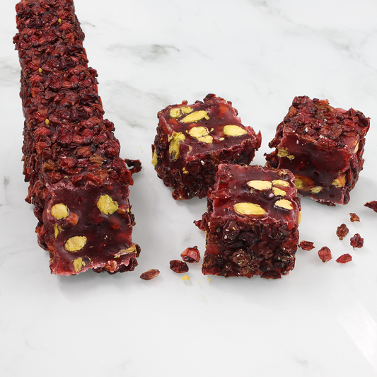Pomegranate Flavor With Pistachio Covered In Sour Raisins Nougat