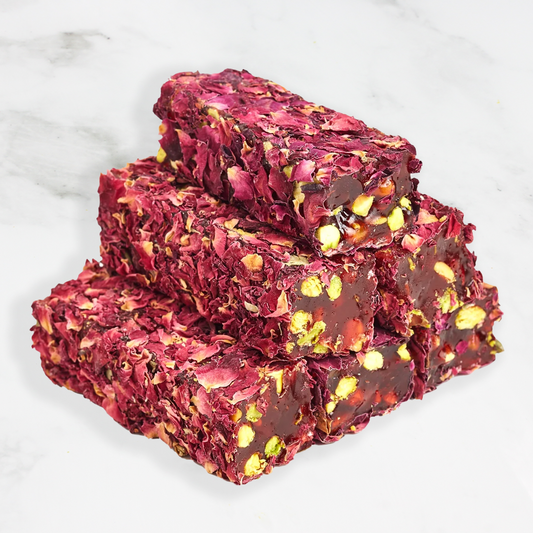 Pomegranate Flavor With Pistachio Covered In Rose Pedals Nougat