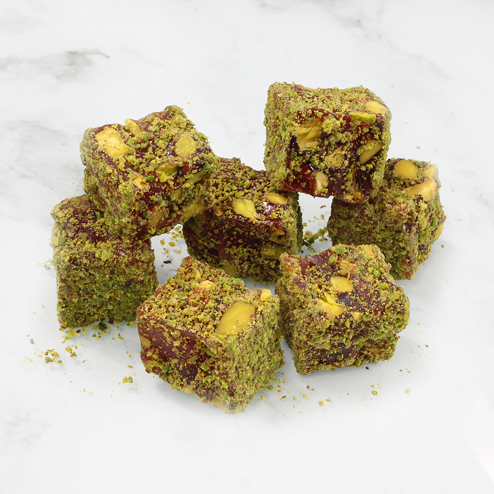 Double Honey and Pistachio Cubes Covered In Pistachio