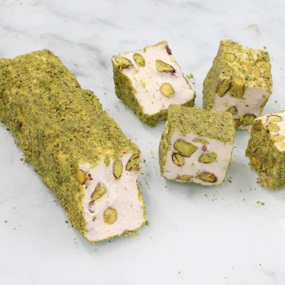 Milk Flavor With Pistachio Covered in Powder Pistachio Nougat